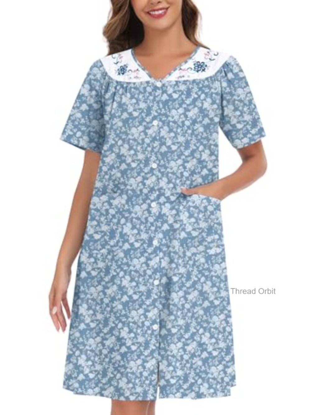 YOZLY Cotton House Dress Embroidered Nightgown Robe with Pockets